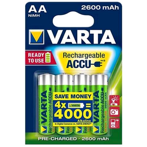 VARTA BATTERIE STILO RICARICABILE AA 2.600mAh CONF 4 Pz.