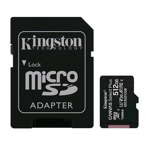 KINGSTON CANVAS SELECT PLUS MICRO SDXC 512GB + ADDATATORE CLASSE 10