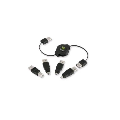 RETRAK CAVO USB RETRATTILE 1 x M USB TIPO A 1 X F USB TIPO A E 4 ADATTATORI 1 M