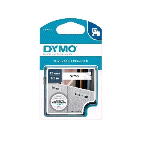 DYMO D1 NASTRO PER ETICHETTE IN POLIESTERE 12 MM X 5.5 MT BIANCO STAMPA NERA