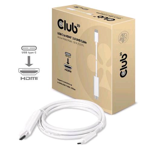 CLUB3D CAVO USB TYPE-C 3.1 GEN 1 A HDMI 2.0 1.8 MT SUPPORTA 4K UHD 60HZ WHITE