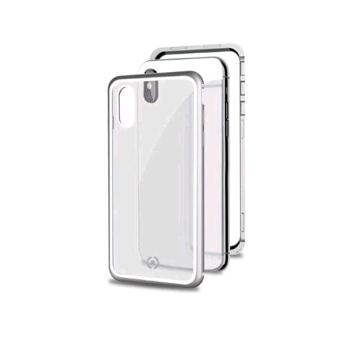 CELLY APPLE iPHONE XS MAX COVER MAGNETICA IN ALLUMINIO + VETRO TEMPERATO TRASPAR
