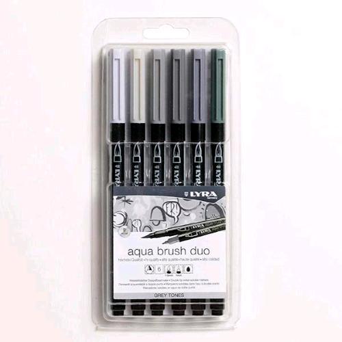 LYRA AQUA BRUSH DUO PENNARELLO ACQUARELLABILE A DOPPIA PUNTA GRIGIO CONF 6 Pz.