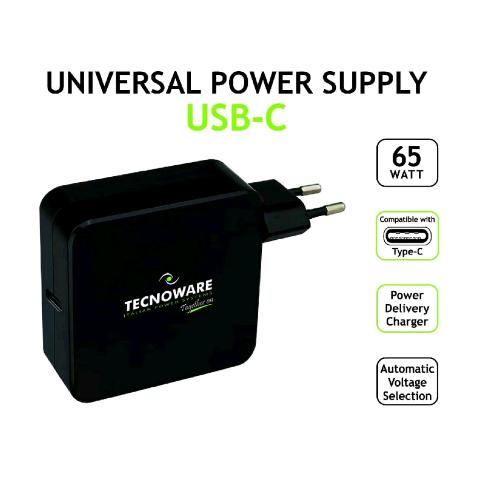 TECNOWARE CARICABATTERIE CON PORTA USB C 65W PORTA USB-C PER NOTEBOOK ULTRABOOK