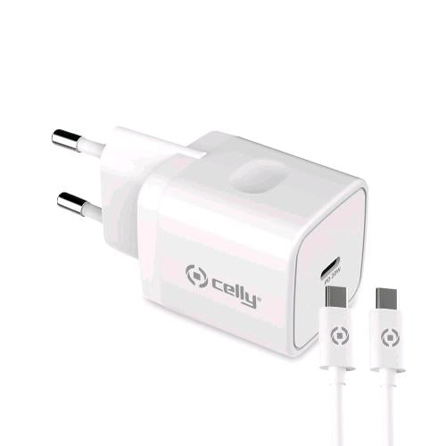 CELLY POWER DELIVERY CARICABATTERIE DA RETE 20 W CAVO USB-C BIANCO