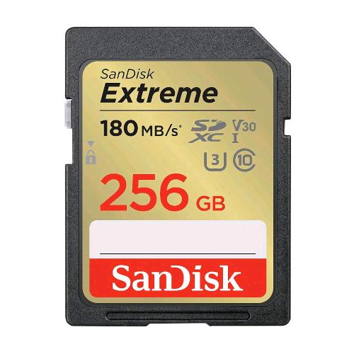 SANDISK EXTREME MEMORY CARD SDXC 256GB UHS-I CLASS 10 U3 V30 FINO A 180MB/S NERO