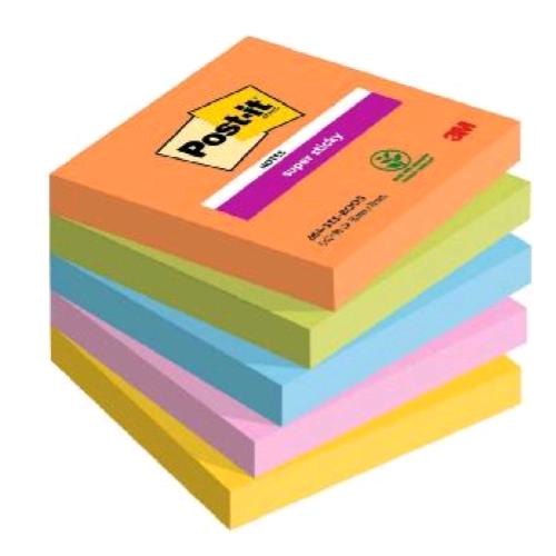 3M POST-IT SUPER STICKY BOOST BLOCCHETTO 90 FOGLI 76X76 mm COLORI ASSORTITI CONF