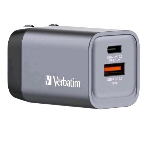 VERBATIM GNC-35 GaN CHARGER CARICABATTERIE DA RETE 35 W 2 USCITE 1 x USB-A 1 x U