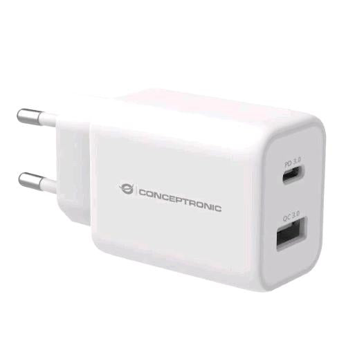 CONCEPTRONIC CARICABATTERIE DA RETE 33 W 2 PORTE 1 x USB-A 1 x USB-C PD QC 3.0