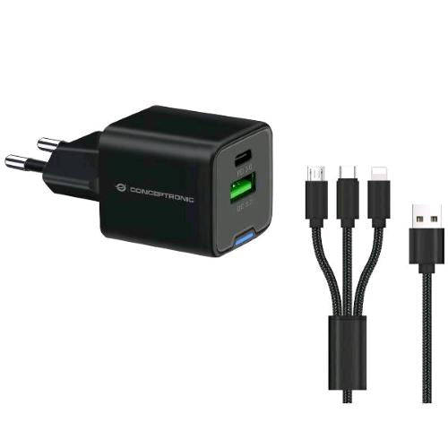 CONCEPTRONIC ALTHEA16B CARIBATTERIE DA RETE USB PD GaN 2 PORTE 33 W CON CAVO DI