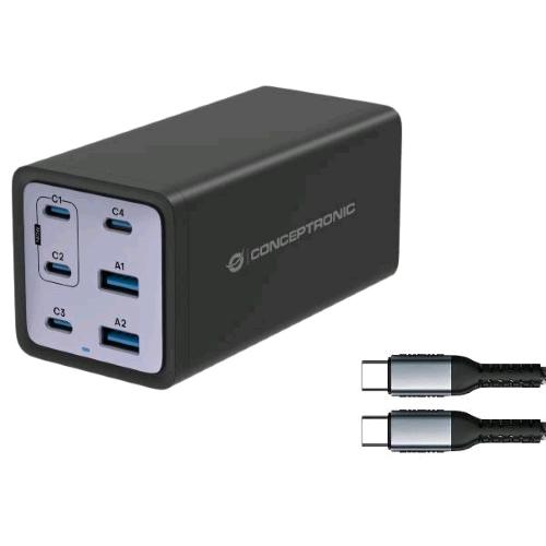 CONCEPTRONIC OZUL06BE CARICBATTERIE DA RETE PD USB GaN 200 W 6 PORTE (4X USB-C,