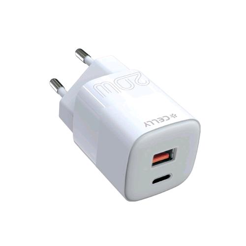 CELLY PRO POWER CARICABATTERIE DA RETE PD 20 W 2 USCITE - 1 x USB-A 1 x USB-C BI