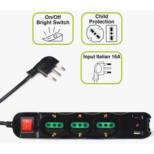 TECNOWARE FMP9IIGUSB MULTIPRESA 8 POSTI 3 x SCHUKO/ITA - BIPASSO + 6 ITA 10/16A