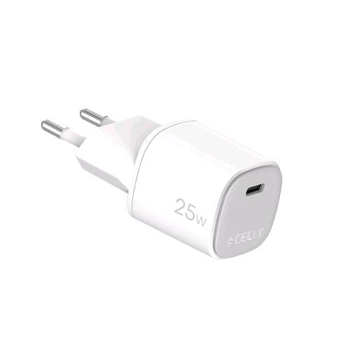 CELLY UPTC CARICABATTERIE DA RETE GaN 25 W 1 PORTA USB-C BIANCO