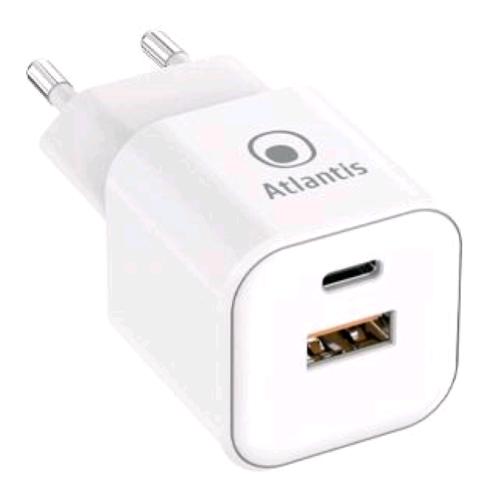 ATLANTIS P008-PD35GN-2U CARICABATTERIE DA RETE GaN PPS 35 W USB-A + USB-C 1 PORT