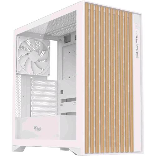 ITEK CASE WOODY GAMING TOWER ATX 3 x14cm WHITE FAN 2 X USB3 TYPE-C WOOD FRONT TE