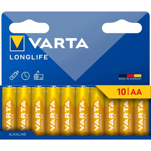 VARTA LONGLIFE BATTERIE STILO AA 1,5V LR06 ALCALINE MAXI PACK CONF 10 Pz.