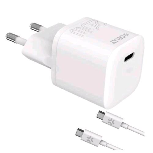 CELLY ULTRA COMPACT WALL CHARGER CARICABATTERIE DA RETE USB-C 20 W CON CAVO USB-