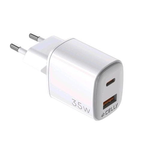 CELLY WALL CHARGER CARICABATTERIE DA RETE GaN 35 W 2 USCITE - 1 x USB-C 1 x USB-