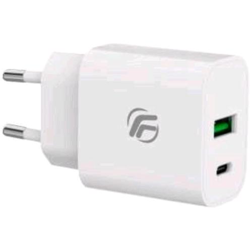 FENNER CARICABATTERIE DA RETE 20 W FAST CHARGE DUE USCITE USB-C + USB-A BIANCO