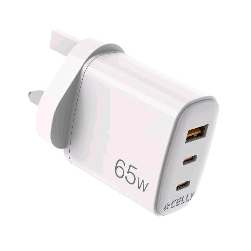 CELLY UP CARICABATTERIE DA RETE GaN CON SPINA INGLESE 65 W 1 x USB-A - 2 x USB-C