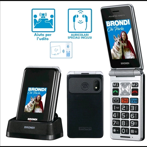 BRONDI AMICO SUPER TV DUAL SIM 4G 2.8" CLAMSHELL PER ANZIANI FLI ATTIVO TASTO SO