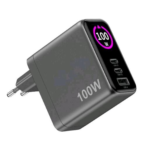 CELLY CARICABATTERIE DA RETE GaN 100W CON DISPLAY 2 x USB-C 1 x USB-A NERO