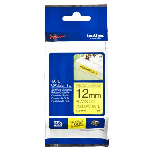 BROTHER TZES631 NASTRO LAMINATO 12MM X 8MT ADESIVO COLORE GIALLO STAMPA NERO