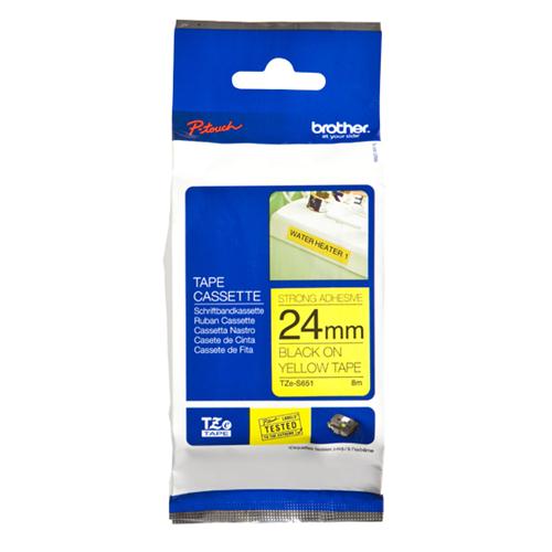 BROTHER TZES651 NASTRO LAMINATO 24MM X 8MT ADESIVO COLORE GIALLO STAMPA NERO