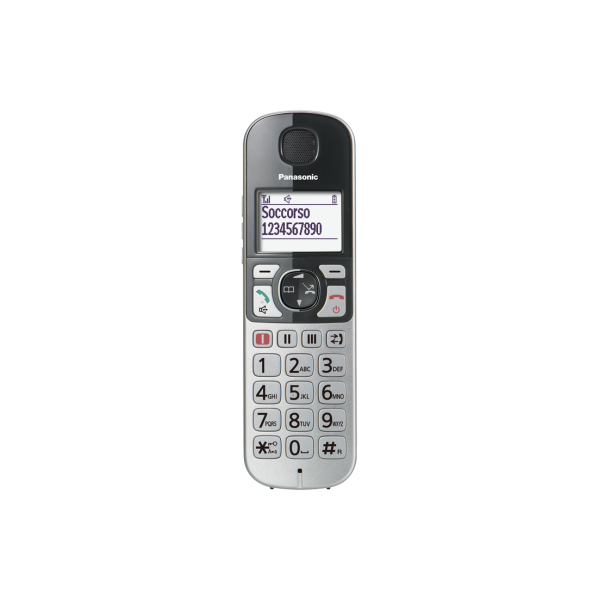 Telefono cordless Panasonic KX-TGE510JTS - Display LCD retroilluminato - Viva voce Volume alto +3 dB, Volume ricevitore alto +12 dB - Dect - Tasti Parlanti - Silver