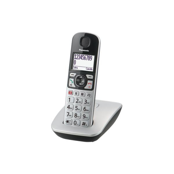Telefono cordless Panasonic KX-TGE510JTS - Display LCD retroilluminato - Viva voce Volume alto +3 dB, Volume ricevitore alto +12 dB - Dect - Tasti Parlanti - Silver