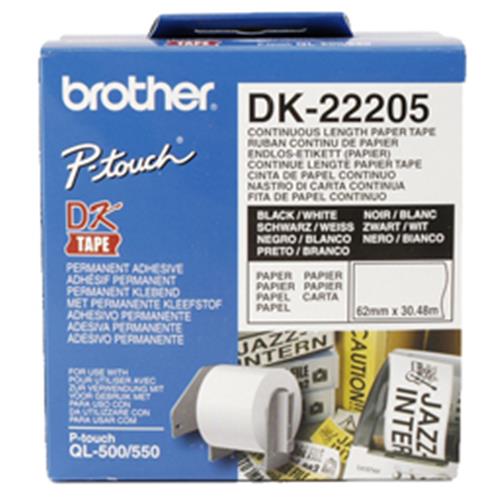 BROTHER DK-22205 NASTRO ADESIVO BIANCO STAMPA NERO 62MM X 30.48MT