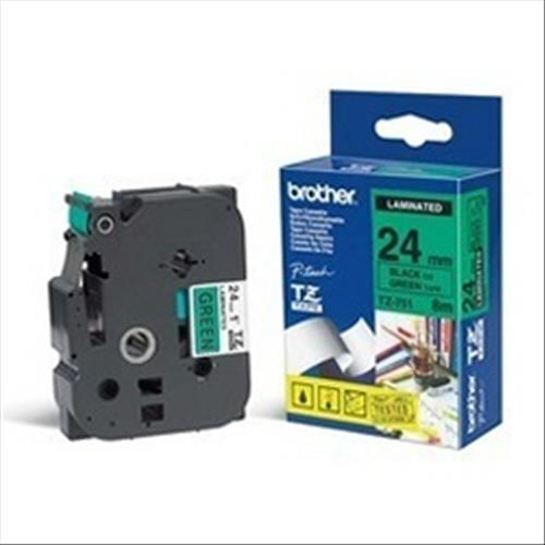 BROTHER TZE751 NASTRO PER ETICHETTATRICE 24MM COLORE GREEN STAMPA BLACK