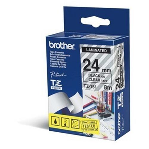 BROTHER TZE151 NASTRO 24MM TRASPARENTE STAMPA NERO