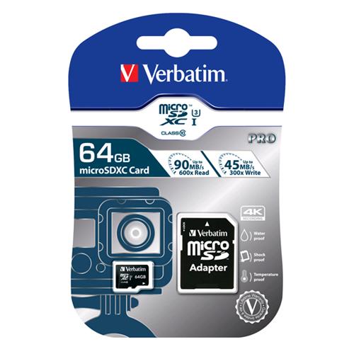 VERBATIM MICRO SD HC 64GB CLASSE 10 FUNZIONE PROTEZIONE DATI CON ADATTATORE SD