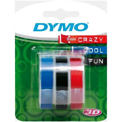 DYMO 3D CONFEZIONE 3xNASTRO IN VINILE PER ETICHETTE 9MM x 3MT COLORI ROSSO+BLU+N