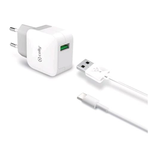 CELLY CARICABATTERIE DA RETE 1 x USB 2.4A 12 W + CAVO DA USB-A A USB-C COLORE GR