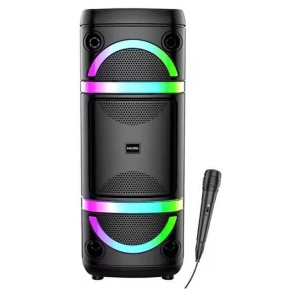 Cassa acustica ricaricabile 2x8" 40W luci LED Bluetooth/FM/USB con microfono