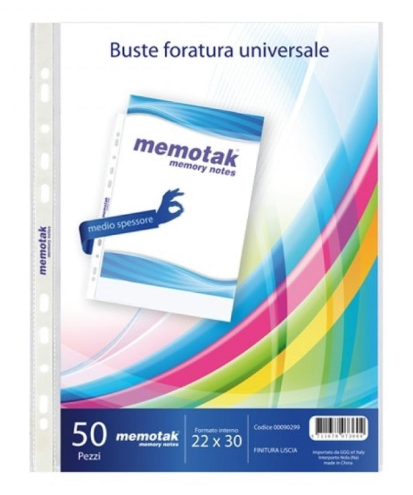 BUSTE FORATE TRASPARENTI 22X30 (50 PEZZI)