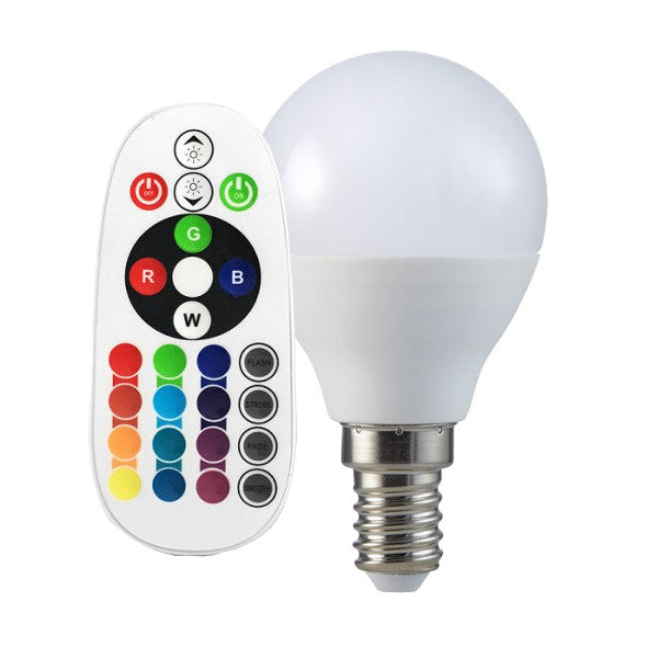 LAMPADINA A LED BULBO 3.5W E14 P45 CONTROLLO LUMINOSITA RF ATTENUABILE RGB + 400
