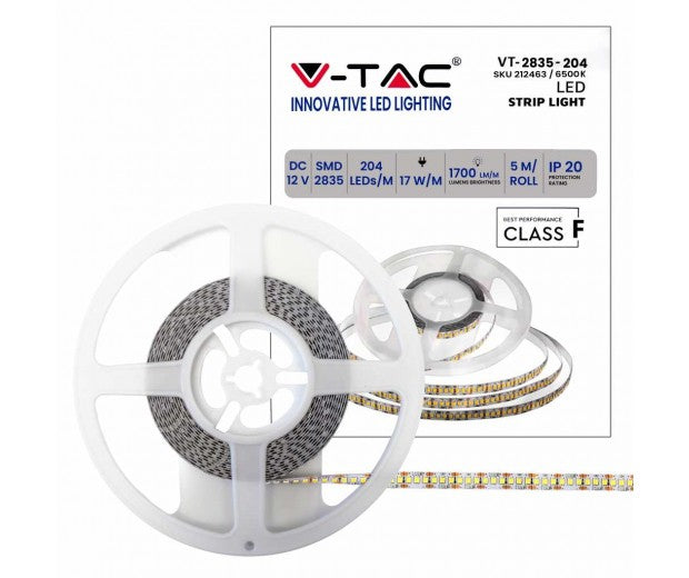 STRISCIA LED VT-2835-17 8500LM 12V STRIP 5MT 17W/M BIANCO FREDDO 6400K IP20 (212