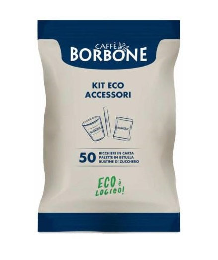 KIT ACCESSORI ECOLOGICO 50PZ BICCHIERINI DI CARTA + PALETTE + BUSTINE ZUCCHERO