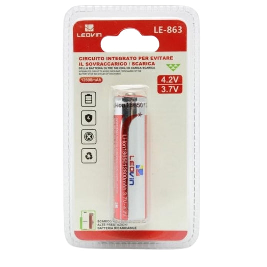 BATTERIA AL LITIO 3.7V/4.2V 12800MAH 18650 CON PIN POSITIVO ALTO (LE-863)