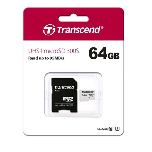 TRANSCEND 64GB MICRO SD XC UHS-I U1 CLASSE 10 + ADATTATORE