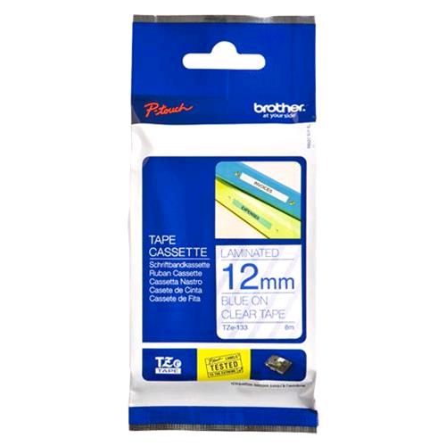 BROTHER TZE133 NASTRO PER ETICHETTATRICE LAMINATO BLU SU TRASPARENTE DIMENSIONI