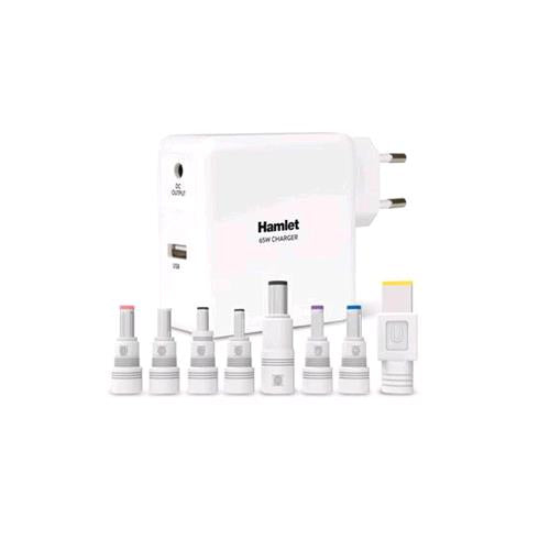 HAMLET XPWNB65U ALIMENTATORE UNIVERSALE PER NOTEBOOK 65W + USB 5V 2.1A BIANCO
