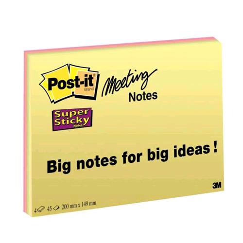 3M POST-IT SUPER STICKY MEETING BLOCCHETTI 45 FOGLI POST-IT 149MMx200MM COLORI A