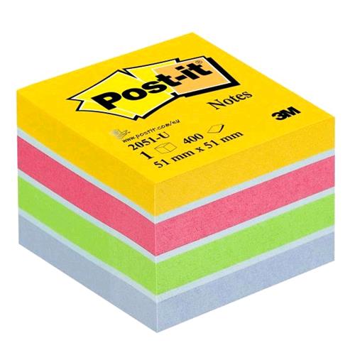 3M MINI CUBO POST-IT DADO ULTRACOLOR 2051-U 400 FOGLI POST-IT 51MMx51MM COLORI A