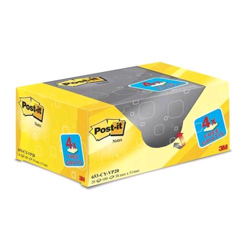 3M POST-IT 653 BLOCCHETTI 100 FOGLI POST-IT 38MMx51MM COLORE GIALLO CONF. 16+4 P