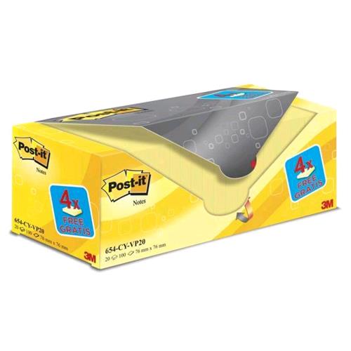 3M POST-IT 654 BLOCCHETTI 100 FOGLI POST-IT 76MMx76MM COLORE GIALLO CONF. 16+4 P